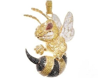 Herren Individualisierung Angry Bee Anhänger in 2.18 cts Rund Multi Color Simulierter Diamant in 925 Silber, Hip Hop Anhänger, Iced Out Hip Hop