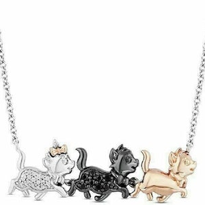1ct Round Black White Diamond Cute Aristocats Necklace Charm