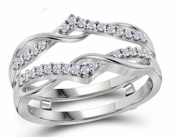 1.00 CT Tour Coupé Blanc Diamant Wrap Ring Guard, Engagement Enhancer Wedding Band Simulé Diamond 14kt White Gold Finish Ring