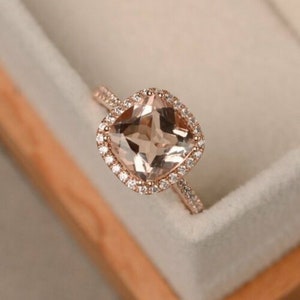 2 Ct Cushion Cut Peach Morganite & Solitaire Diamond Engagement Wedding Ring 14kt Rose Gold Finish Ring for Women's