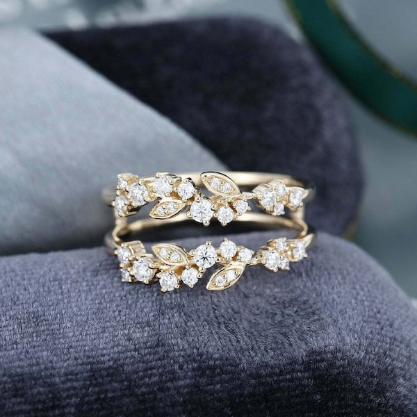 0.50 Ct Round Cut White Diamond Leaf Style Enhancer Wrap Engagement Wedding Band Simulated Diamond 14kt Yellow Gold Finish Ring for Women's