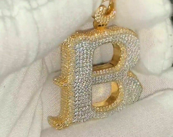 1.58 ct Round Simulate Diamond Men's Custom Initial Letter Pendant in 925 Silver, Hip Hop Pendant,Iced Out Hip Hop