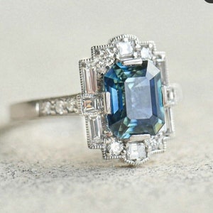 2.50 Ct Asscher Cut Aquamarine & Diamond Art Deco Wedding Ring, Engagement Ring, Anniversary Ring 14kt White Gold Finish Ring for Women's
