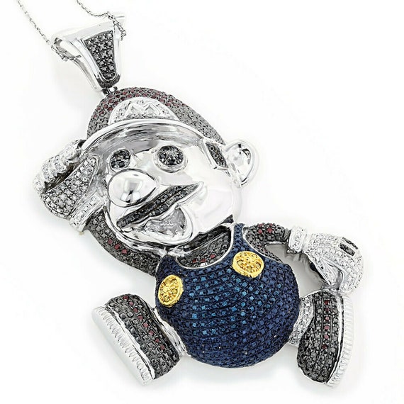3.50 CT Multi Color Diamond Men s Super Mario Pendant Sterling