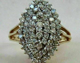 Bague de fiançailles de mariage en grappes diamants blancs ronds 1,50 carat, bague d'anniversaire finition or jaune 14 carats simulé pour femme