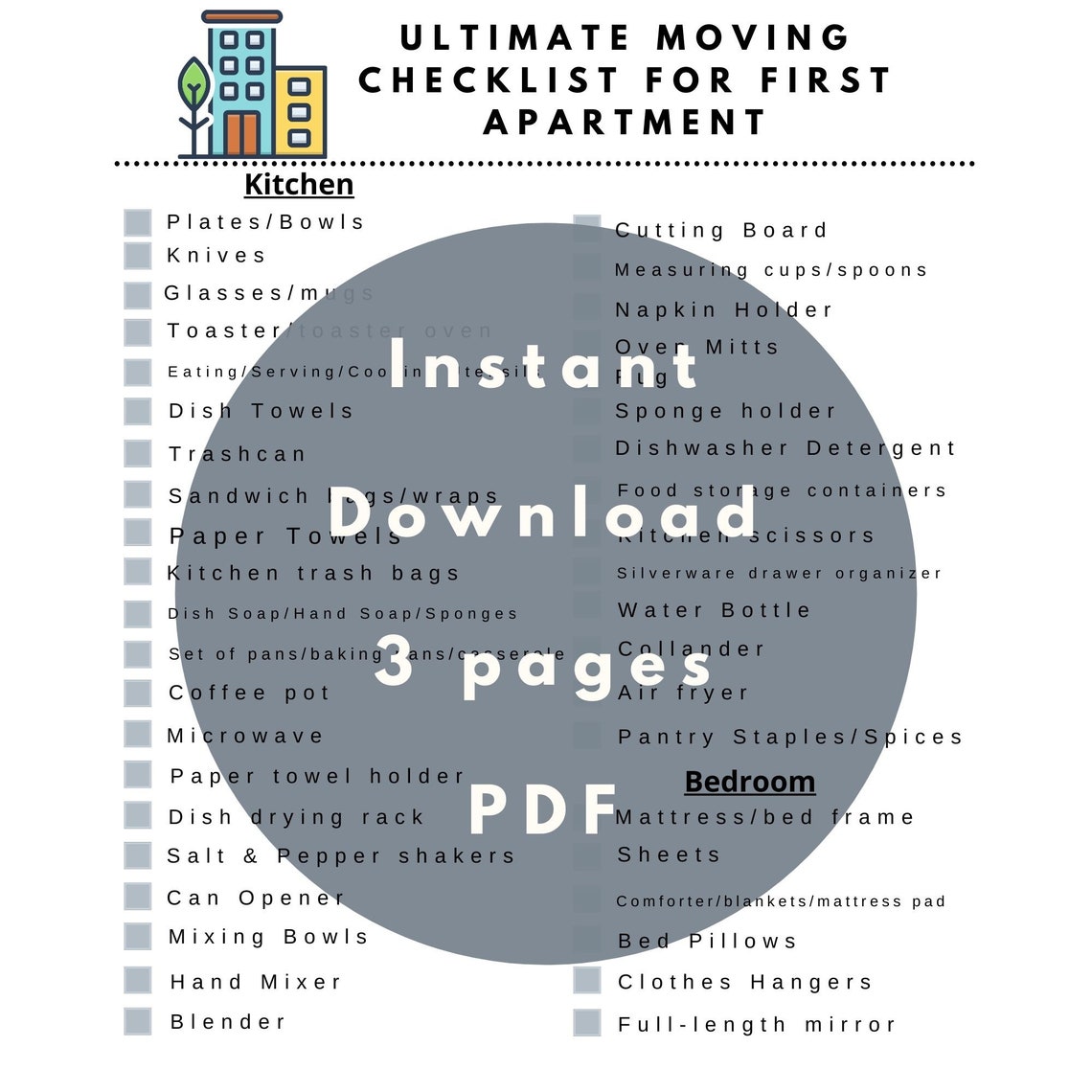 First Apartment Moving Checklist Moving Checklist Printable Etsy