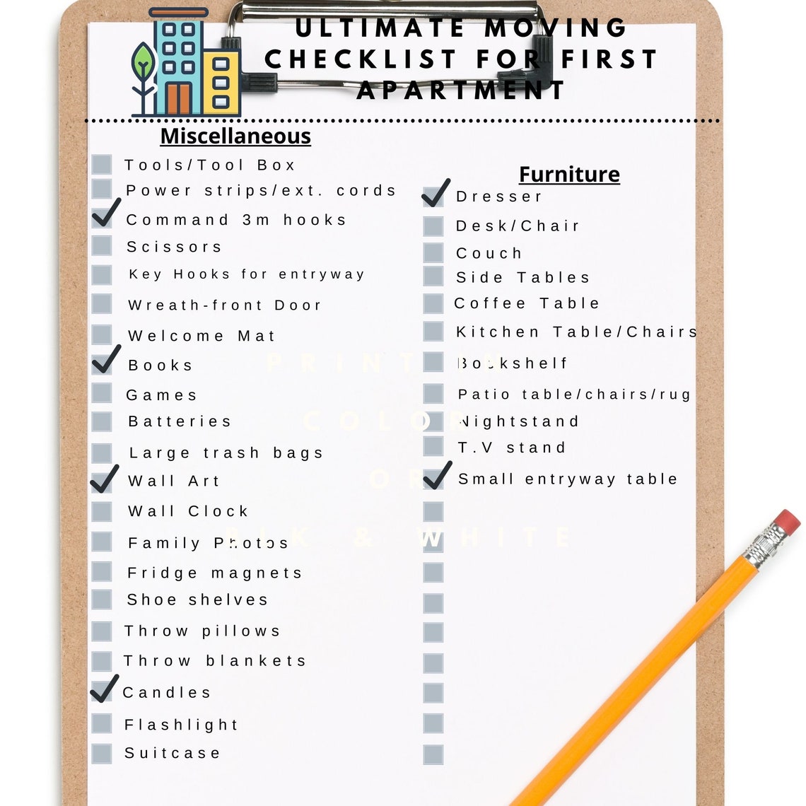 First Apartment Moving Checklist Moving Checklist Printable Etsy