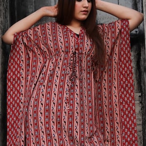 Pure Cotton Soft Kaftan Dress, Long Caftan Dress, Original Hand Screened Muumuu, Beachwear, Loungewear, Vacation Dress, Sleepwear,  Mumu