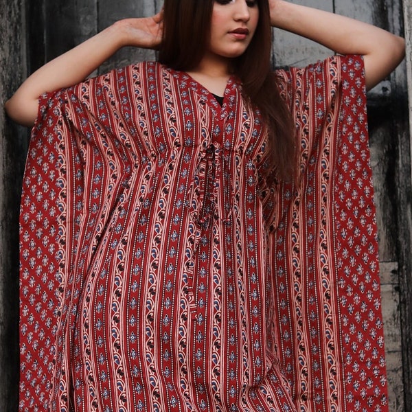 Pure Cotton Soft Kaftan Dress, Long Caftan Dress, Original Hand Screened Muumuu, Beachwear, Loungewear, Vacation Dress, Sleepwear,  Mumu