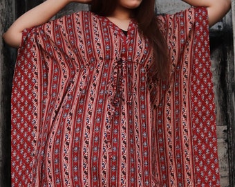 Pure Cotton Soft Kaftan Dress, Long Caftan Dress, Original Hand Screened Muumuu, Beachwear, Loungewear, Vacation Dress, Sleepwear,  Mumu