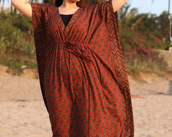 Cotton Free Flowing Kaftan Dress, Caftan, Perfect as house dress, Muumuu, Mumu, Printed Kaftan Dress, Maternity Dress, Plus Size Dress