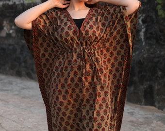 Vestido caftán de algodón estampado, caftán, vestido amplio, vestido largo, caftán de tela de algodón, vestido de cóctel, vestido extragrande, muumuu, mumu