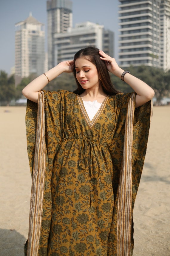Pure Cotton Kaftan Dress, Summer Dress, Long Maxi Caftan, beachwear, Maternity Dress, Holiday Vacation Wear, Muumuu, Maternity Dress