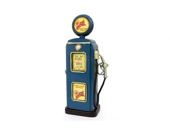 Gas Pump Vintage Antique Reproduction Metal Model 21" w/ Clock Automotive Decor 