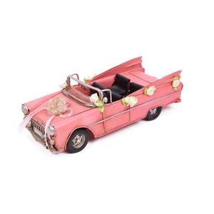 Vintage Decorative Bridal Car Gift, Custom Wedding Chevrolet, Nostalgic Car with Ornate Flowers, Ornament Trinket Miniature Figurine Decor