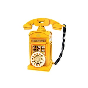 England UK Telephone Booth Piggy Bank Yellow Phone Decor Sculpture Art Object, Nostalgic Vintage Style Miniature Figurine Toy Hobby Gift