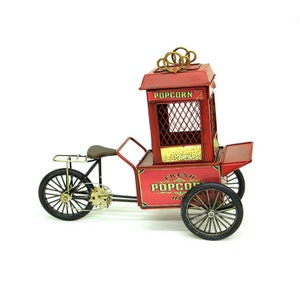 ポップコーンカートバイクトロリーメタル装飾彫刻、ノスタルジックなヴィンテージスタイルのおもちゃ趣味収集可能なアートフィギュア、ホームリビングルームの装飾
