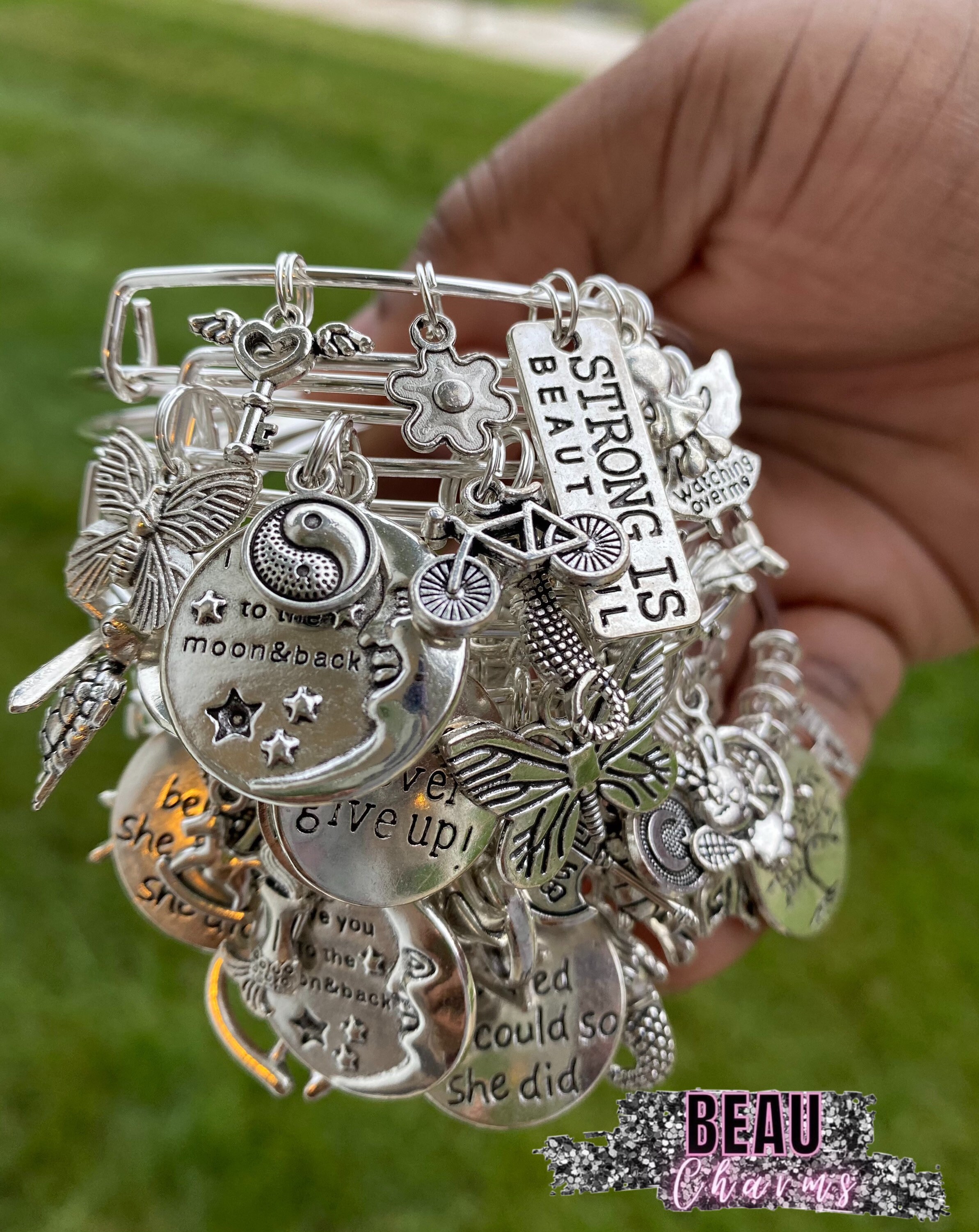 Silver charm bangles deals