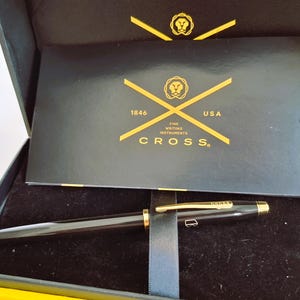 Rare Luxury Cross Century II Gold-Plated Rollerball Pen Presidential Black Lacquer Includes Gift Box