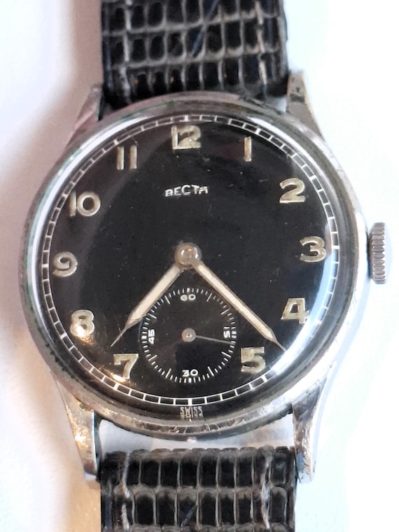 Orologio da polso da uomo vintage Recta militare Schwarz Spiegel 33 mm  dell'era della Seconda Guerra Mondiale