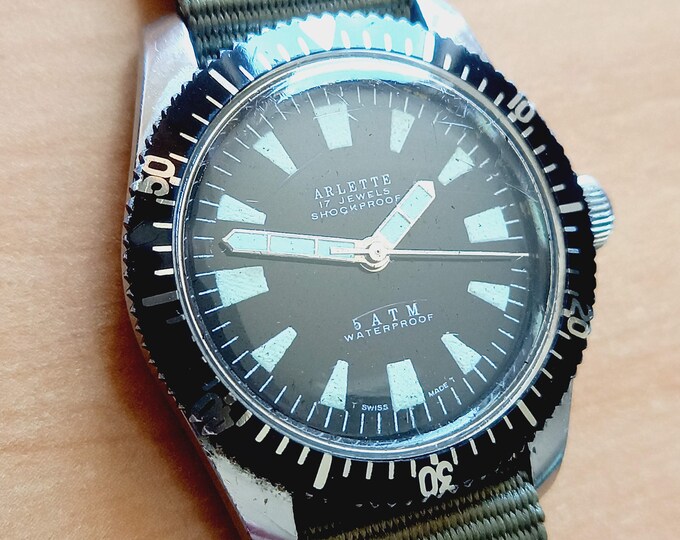 Vintage Skin Diver Watch Arlette Swiss Made 17 Jewels Etsy