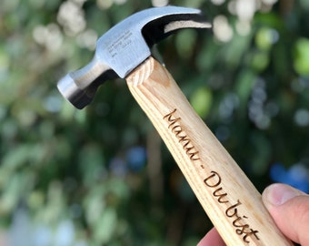 Personalisierter Hammer Holz mit Gravur Namen Klauenhammer Zimmererhammer Stahlkopf Geschenkidee für Geburtstage Vatertag Valentinstag