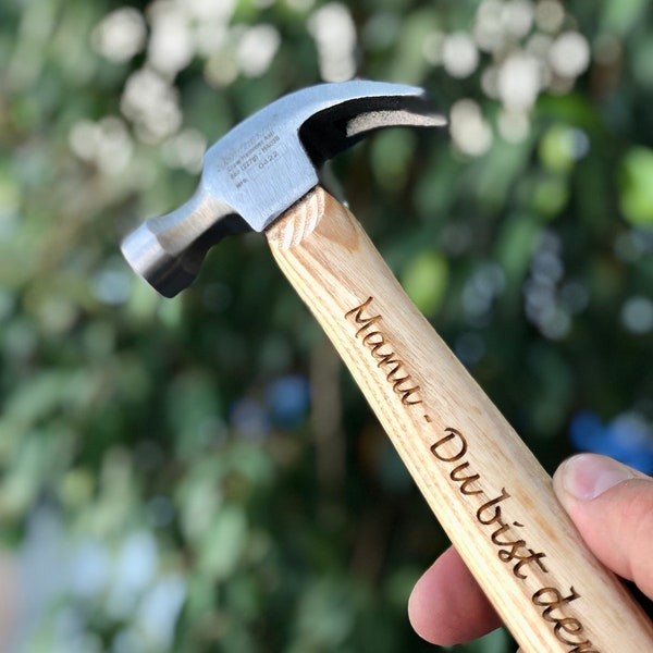 Personalisierter Hammer Holz mit Gravur Namen Klauenhammer Zimmererhammer Stahlkopf Geschenkidee für Geburtstage Vatertag Valentinstag