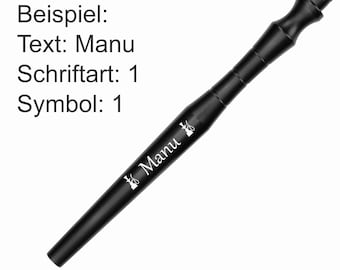 Shisha Alu Mundstück personalisiert individuelle Gravur mit Wunschtext 24,5cm Hookah Mouthpiece Custom designed