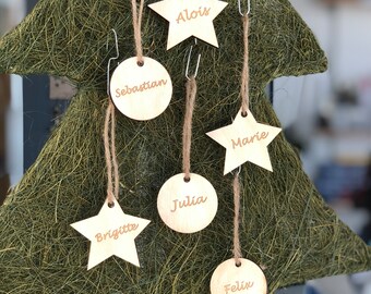 Weihnachtsbaum Anhänger personalisiert Set 6Stk. Weihnachten Geschenk Deko mit Wunsch Name aus Holz Hochzeit Servietten