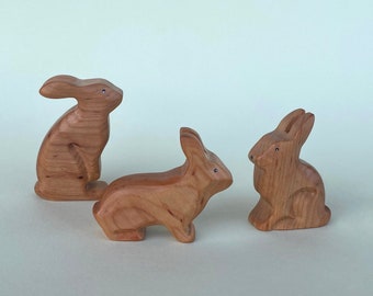 Rabbit Bunny Toys, Wooden Toys, Bunny Figurine, Wooden Animal Toys, Waldorf Toy, Handmade Wooden Toys 3 pcs