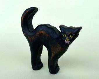 Cat Wooden Toy, Black Cat Figurine, Waldorf Toy, Wooden Animals Toy