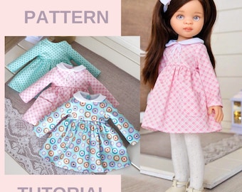Paola Reina classic collared Dress with long sleeves  and pockets Sewing patern and tutorial Doll casual classic outfit pattern pdf