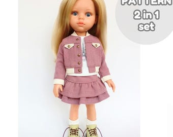 Conjunto de patrones de costura para falda y chaqueta escalonadas para muñeca Paola Reina de 32 cm