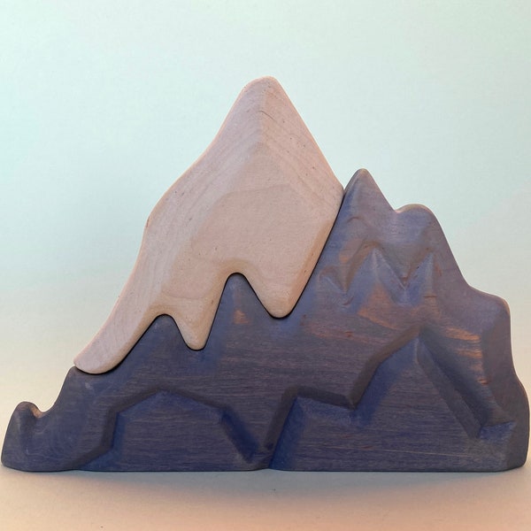 Juguete de madera de montaña, rompecabezas de montaña grande, montaña de nieve decorativa, decoración de madera, rompecabezas hecho a mano, juguete de madera Waldorf, juguete hecho a mano, talla de madera