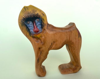 Mandrill Toy, Handmade Monkey Toy, Wooden Baboon, Wooden Animal Toys