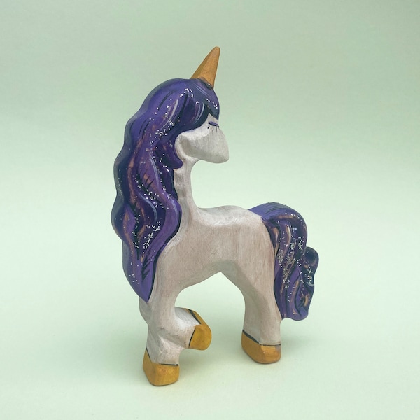 Unicorn Wooden Toy, Golden Unicorn, Waldorf Toy, Unicorn Figurine, Handmade Wooden Toys, Woodland Creatures, Waldorf Animals