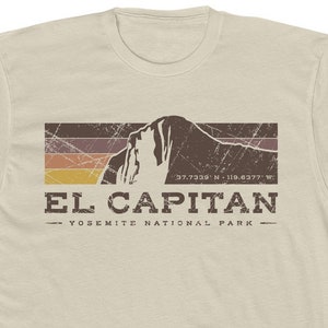 El Capitan T Shirt for Men • Yosemite National Park • 100% Cotton Crew Tee • Cream Color • Retro El Cap Design
