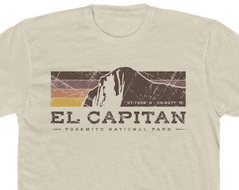 El Capitan T Shirt for Men • Yosemite National Park • 100% Cotton Crew Tee • Cream Color • Retro El Cap Design
