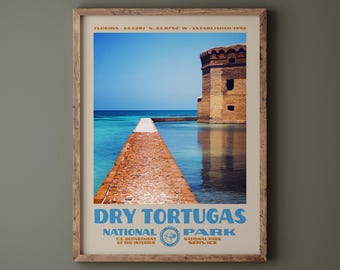 Dry Tortugas National Park Poster • Retro NPS Print • Nature Photography Fine Art • Vintage National Park Design • Fort Jefferson Photo