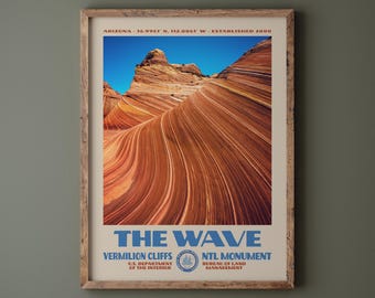 The Wave Poster • Vermilion Cliffs National Monument • Retro NPS Print • Nature Photography Fine Art • National Park Design • Coyote Buttes