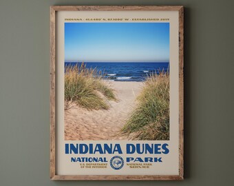 Indiana Dunes National Park Poster • Retro NPS Print • Nature Photography Fine Art • Vintage National Park Design • Lake Michigan Photo
