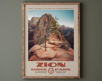 INSTANT DOWNLOAD • Zion National Park Poster • Retro NPS Print • Nature Photography Fine Art • Vintage National Park Design • Angels Landing