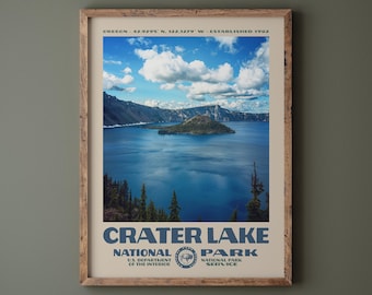 Crater Lake National Park Poster • Retro NPS Print • Nature Photography Fine Art • Vintage National Park Design • Oregon Landscape Photo