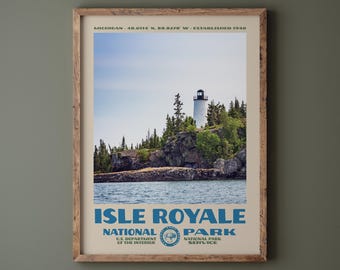 Isle Royale National Park Poster • Retro NPS Print • Nature Photography Fine Art • Vintage National Park Design • Rock Harbor Lighthouse