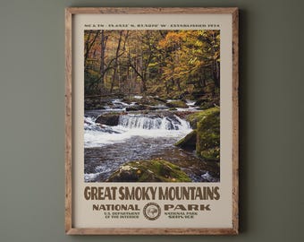 Great Smoky Mountains National Park Poster • Retro NPS Print • Nature Photography Fine Art • Vintage National Park Design • Fall Colors