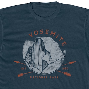 Yosemite National Park T Shirt for Men • 100% Cotton Crew Tee • Navy Blue • Retro Half Dome Design