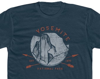 Yosemite National Park T Shirt for Men • 100% Cotton Crew Tee • Navy Blue • Retro Half Dome Design