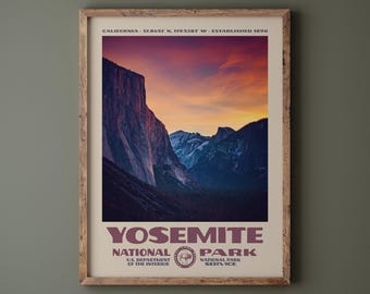 INSTANT DOWNLOAD • Yosemite National Park Poster • Retro NPS Print • Nature Photography Fine Art • Home Decor • Vintage National Park Design