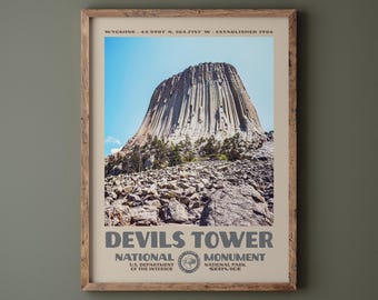 Devils Tower National Monument Poster • Retro NPS Print • Nature Photography Fine Art • Vintage National Park Design • Wyoming Photo