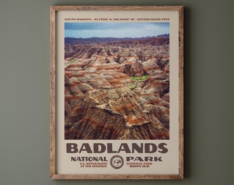 Badlands National Park Poster • Retro NPS Print • Nature Photography Fine Art • Vintage National Park Design • South Dakota Midwest Photo